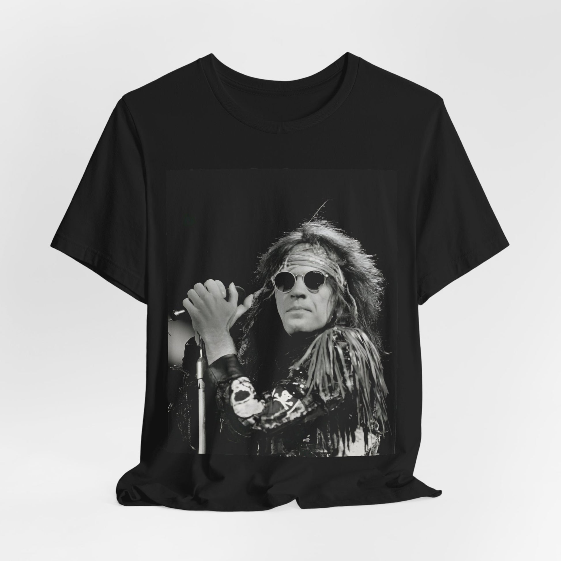 A black graphic t-shirt featuring a vintage graphic related to Bon Jovi's '94 era or "Glory Days".