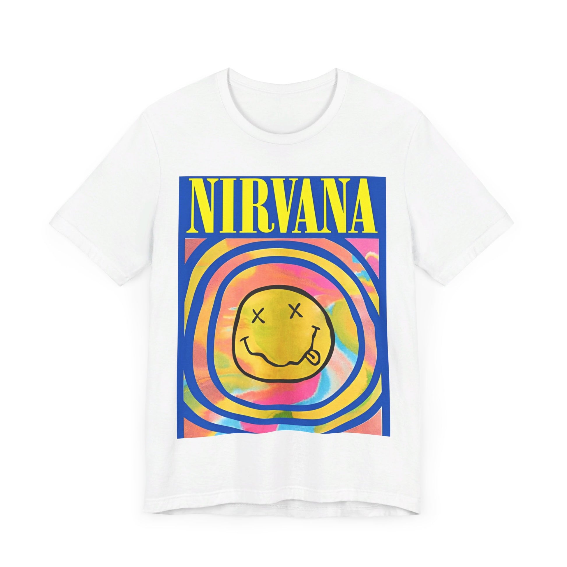 A black graphic t-shirt featuring the classic Nirvana logo.