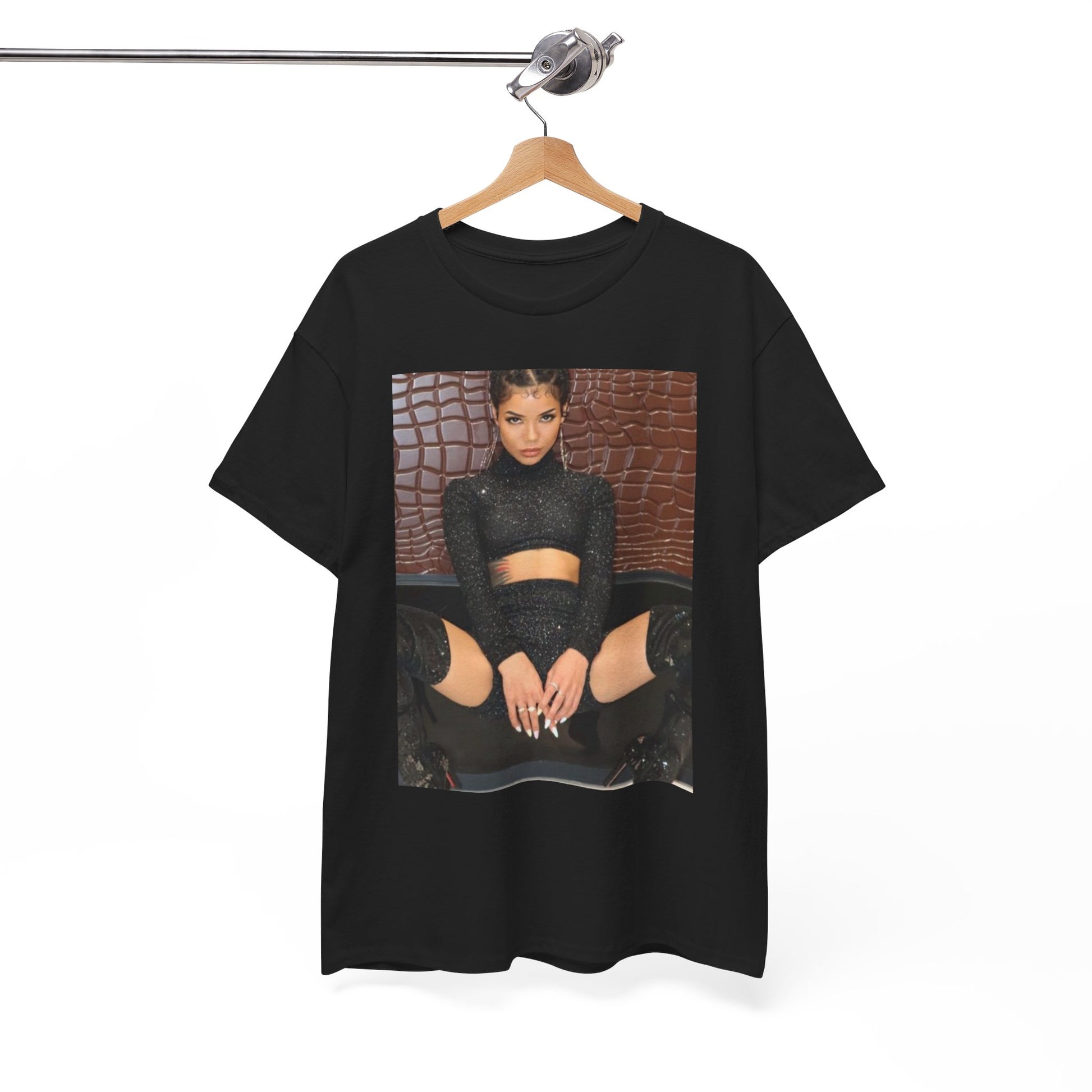 A black graphic t-shirt featuring a vintage graphic related to Jhene Aiko's 'The Worst' song or era.