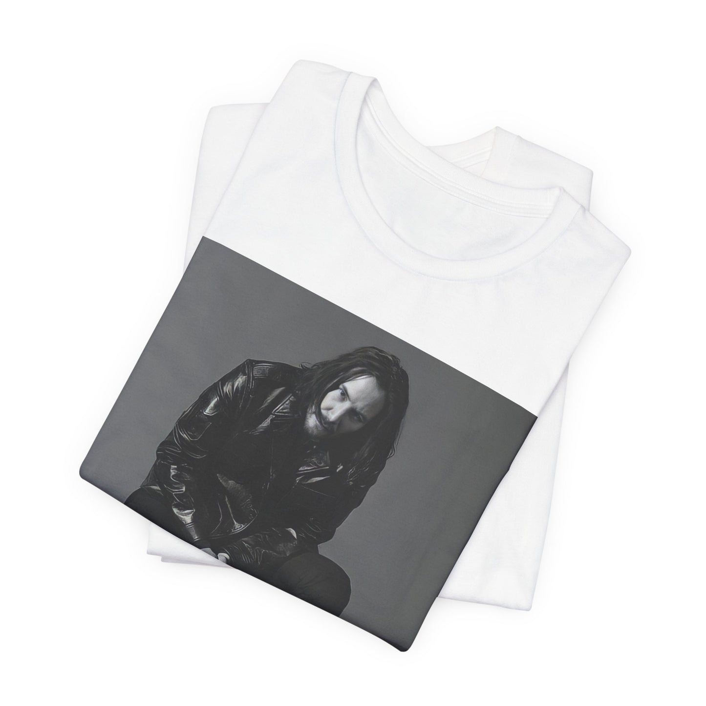 A black graphic t-shirt featuring a graphic of Keanu Reeves as John Wick.