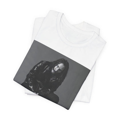 A black graphic t-shirt featuring a graphic of Keanu Reeves as John Wick.