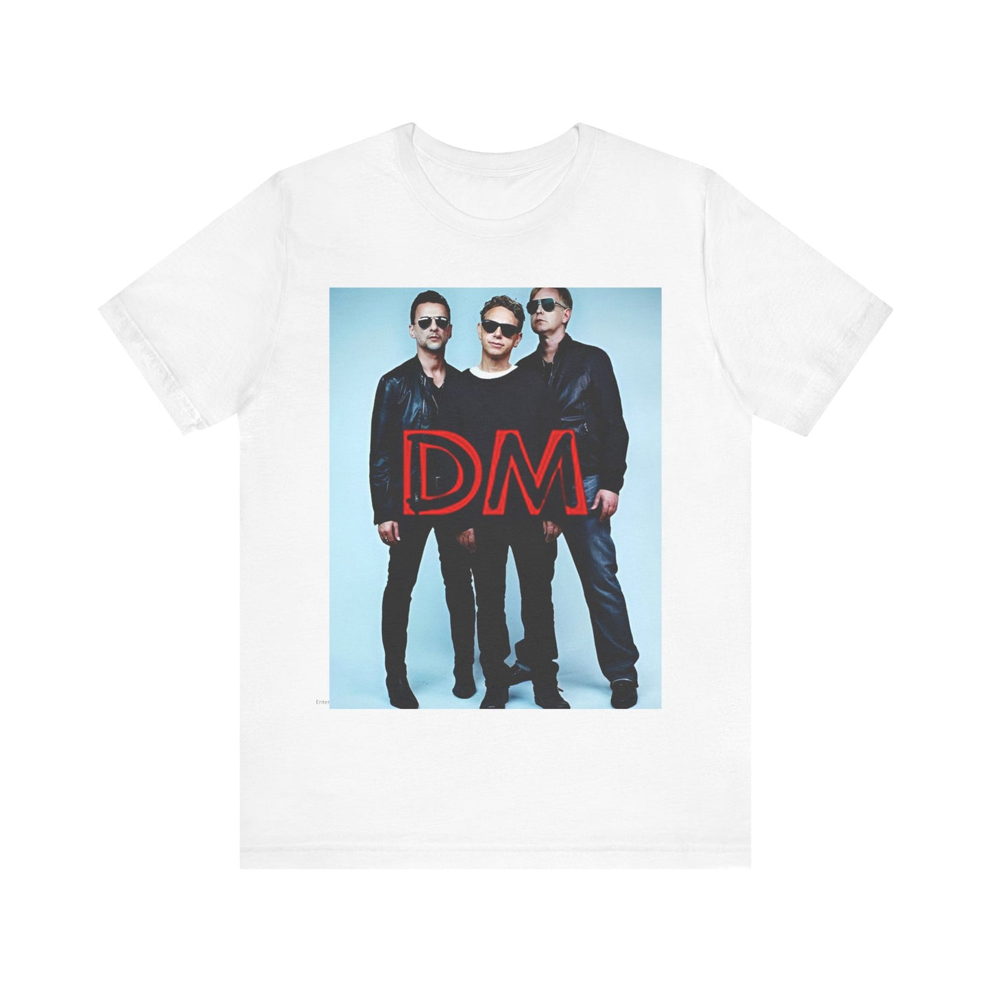 A black graphic t-shirt featuring a retro electropop graphic of Depeche Mode.