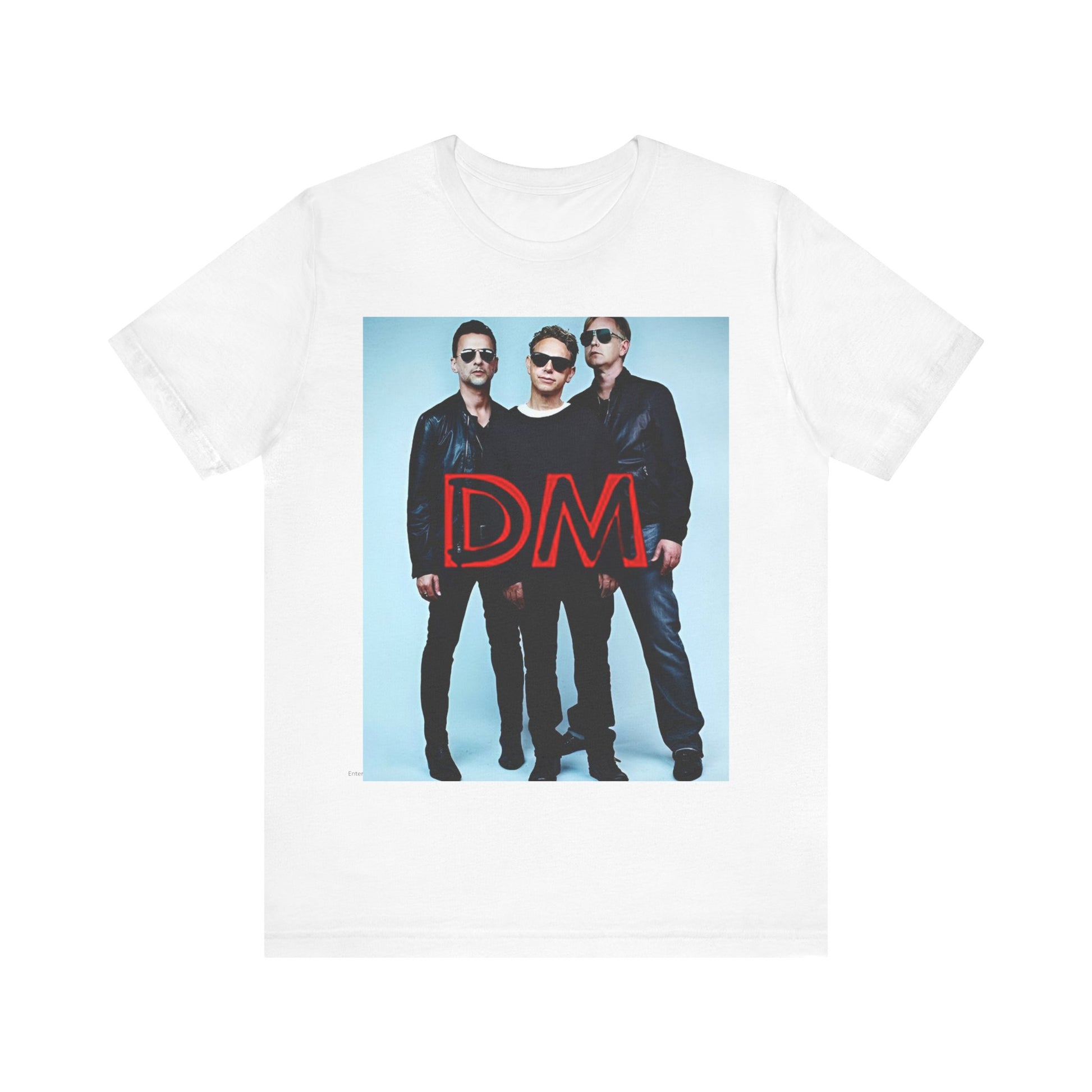 A black graphic t-shirt featuring a retro electropop graphic of Depeche Mode.