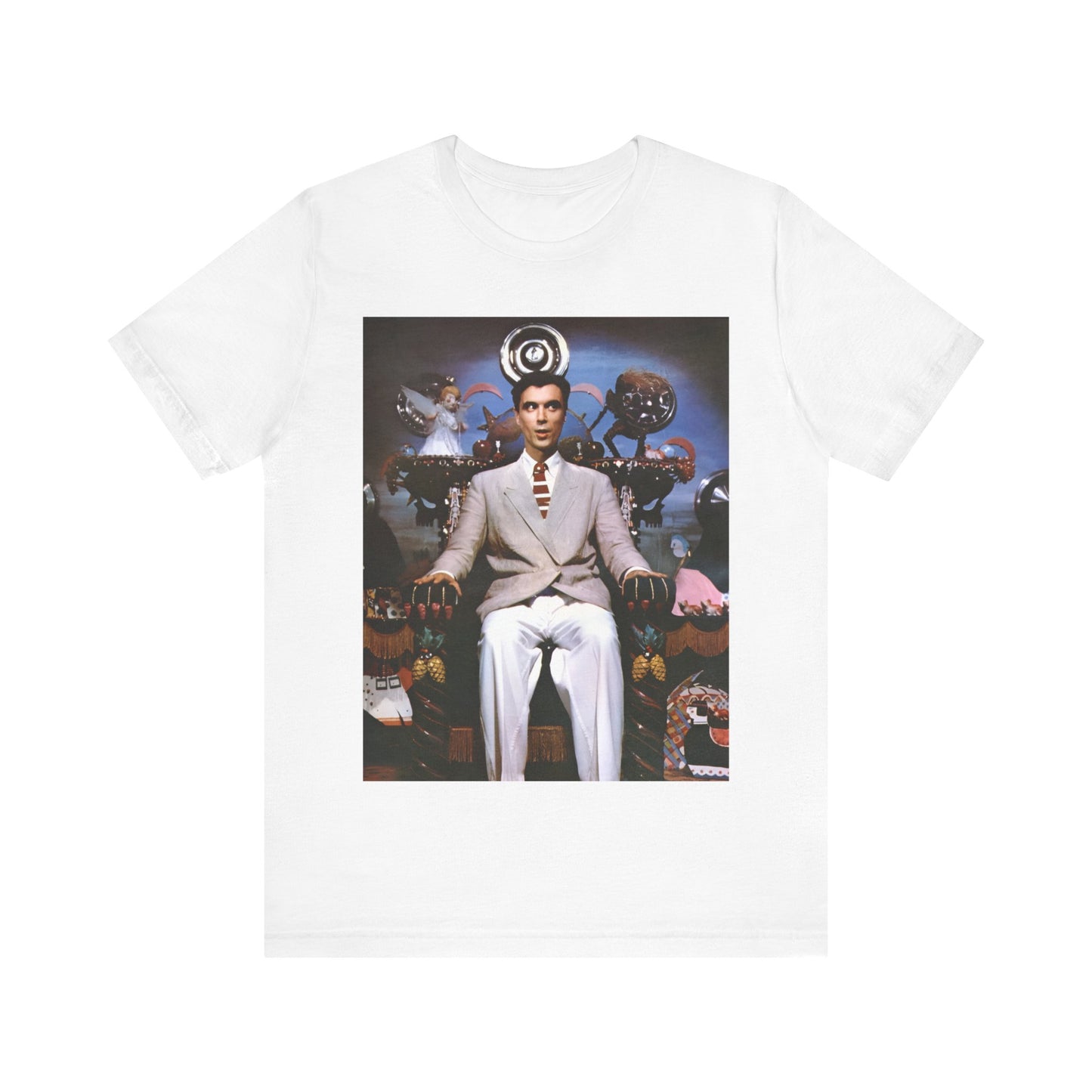 A black graphic t-shirt featuring a graphic related to Talking Heads' 'Psycho Killer' song or era.