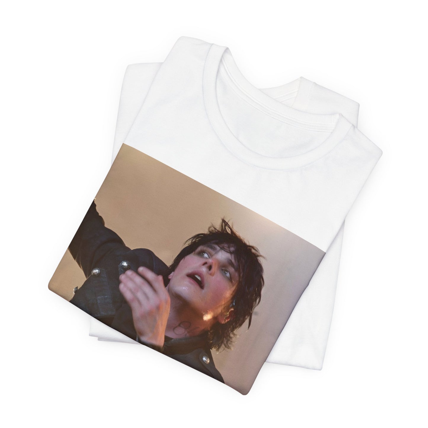 A black graphic t-shirt featuring a graphic or photo of My Chemical Romance performing live on stage.