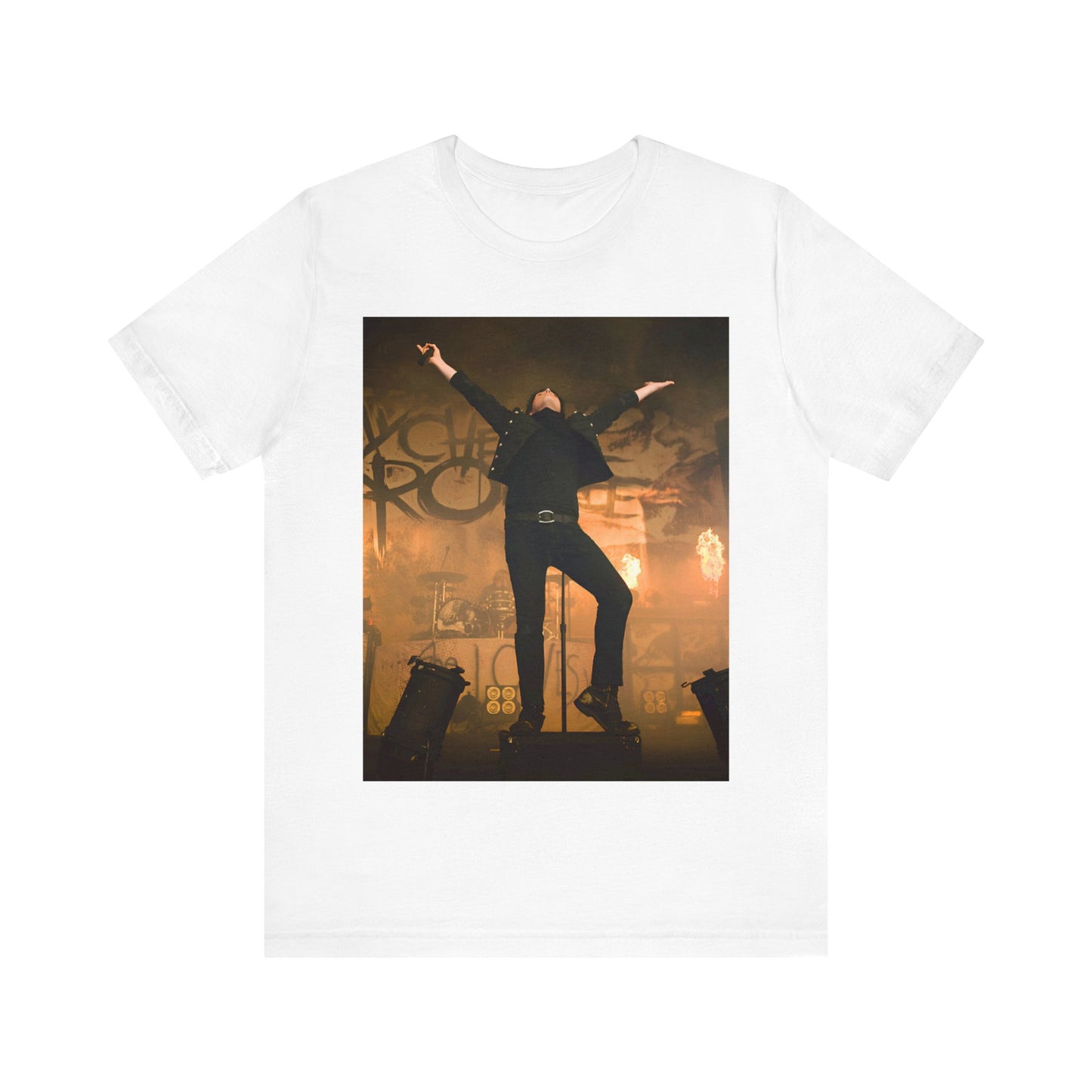 A black graphic t-shirt featuring an on-stage merch graphic of My Chemical Romance.