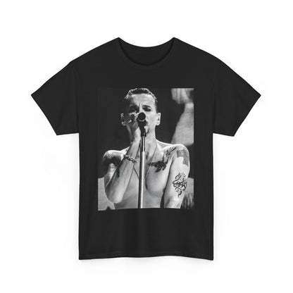 A black graphic t-shirt featuring a graphic related to Depeche Mode's 'Sounds of the Universe' live era.