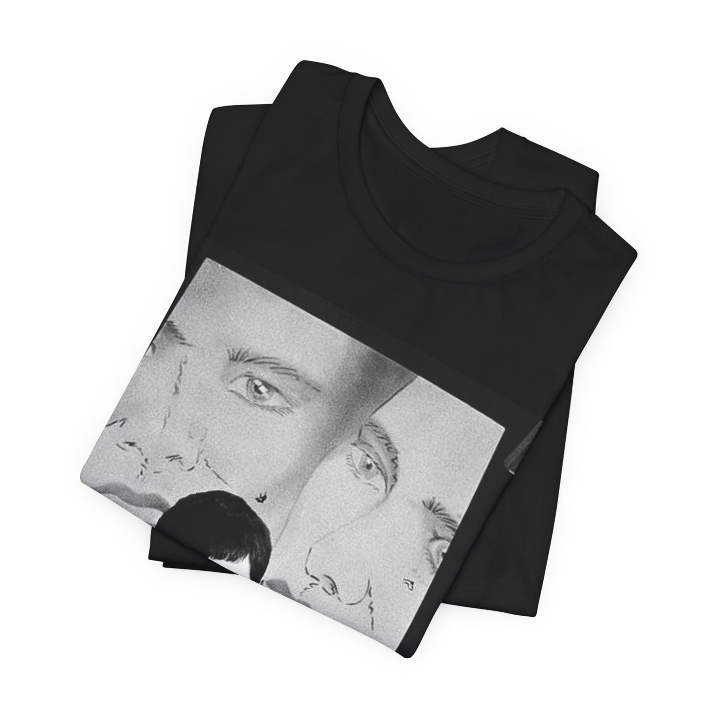A black graphic t-shirt featuring a vintage dark wave graphic of Joy Division.