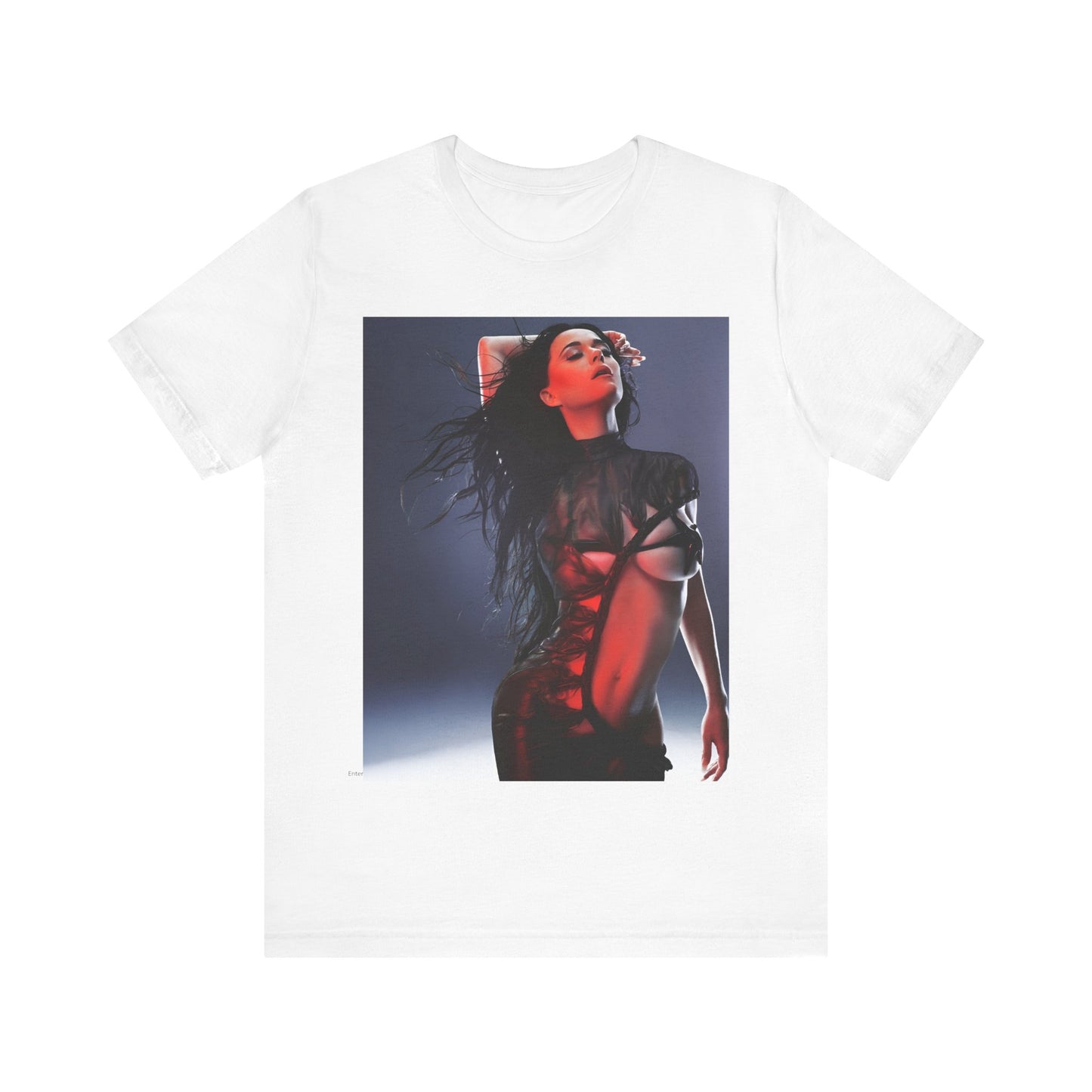 A black graphic t-shirt featuring a dreamy pop fantasy graphic of Katy Perry.