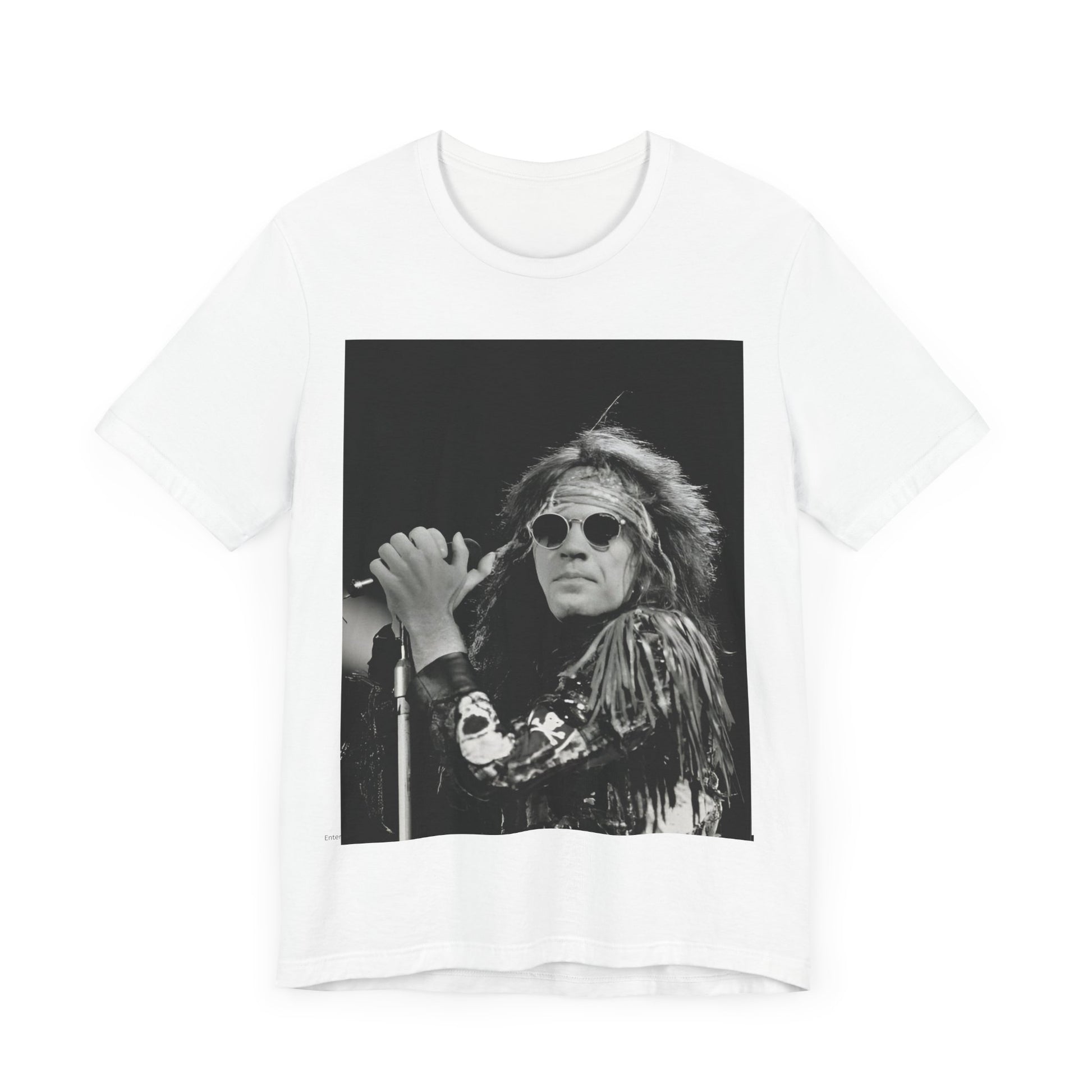 A black graphic t-shirt featuring a vintage graphic related to Bon Jovi's '94 era or "Glory Days".