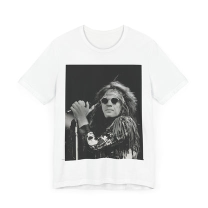 A black graphic t-shirt featuring a vintage graphic related to Bon Jovi's '94 era or "Glory Days".
