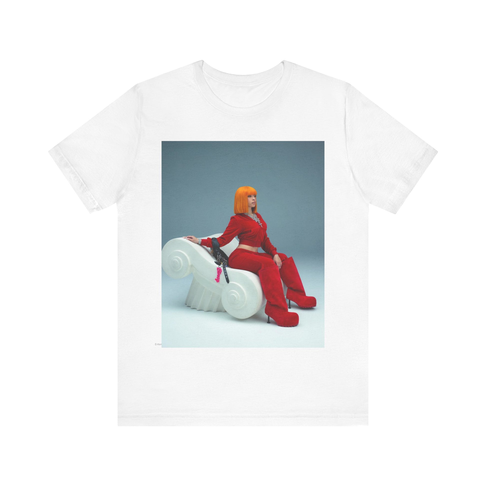 A black graphic t-shirt featuring a graphic of Ice Spice, designed with a rap aesthetic.
