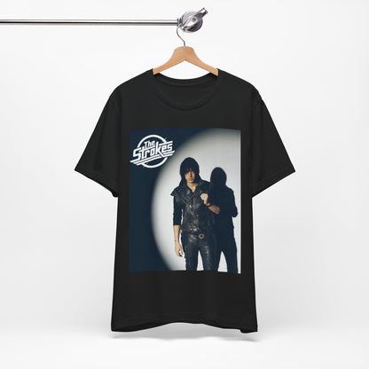 A black graphic t-shirt featuring a classic NYC garage rock graphic of The Strokes.
