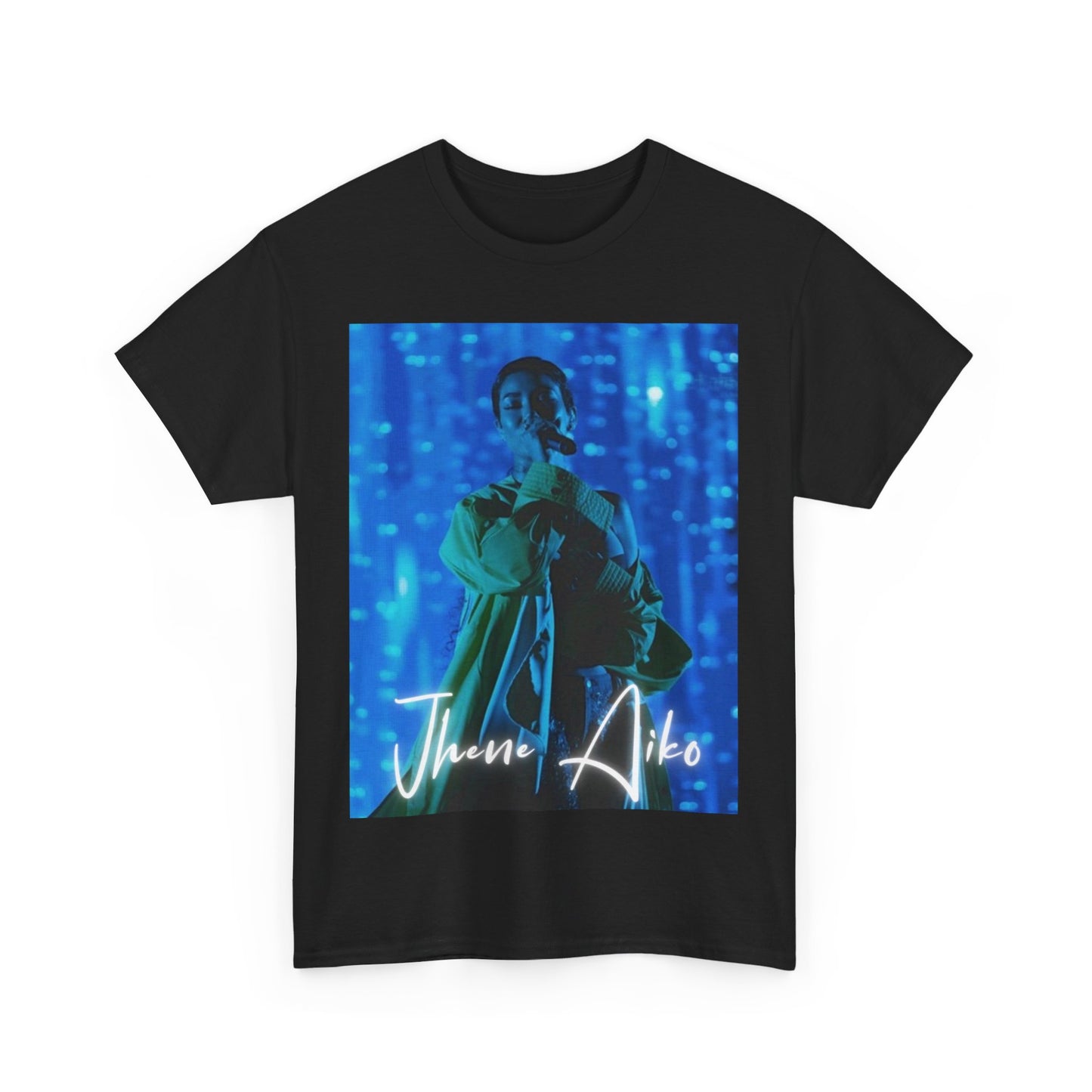 A black graphic t-shirt featuring a modern neo soul graphic of Jhene Aiko.