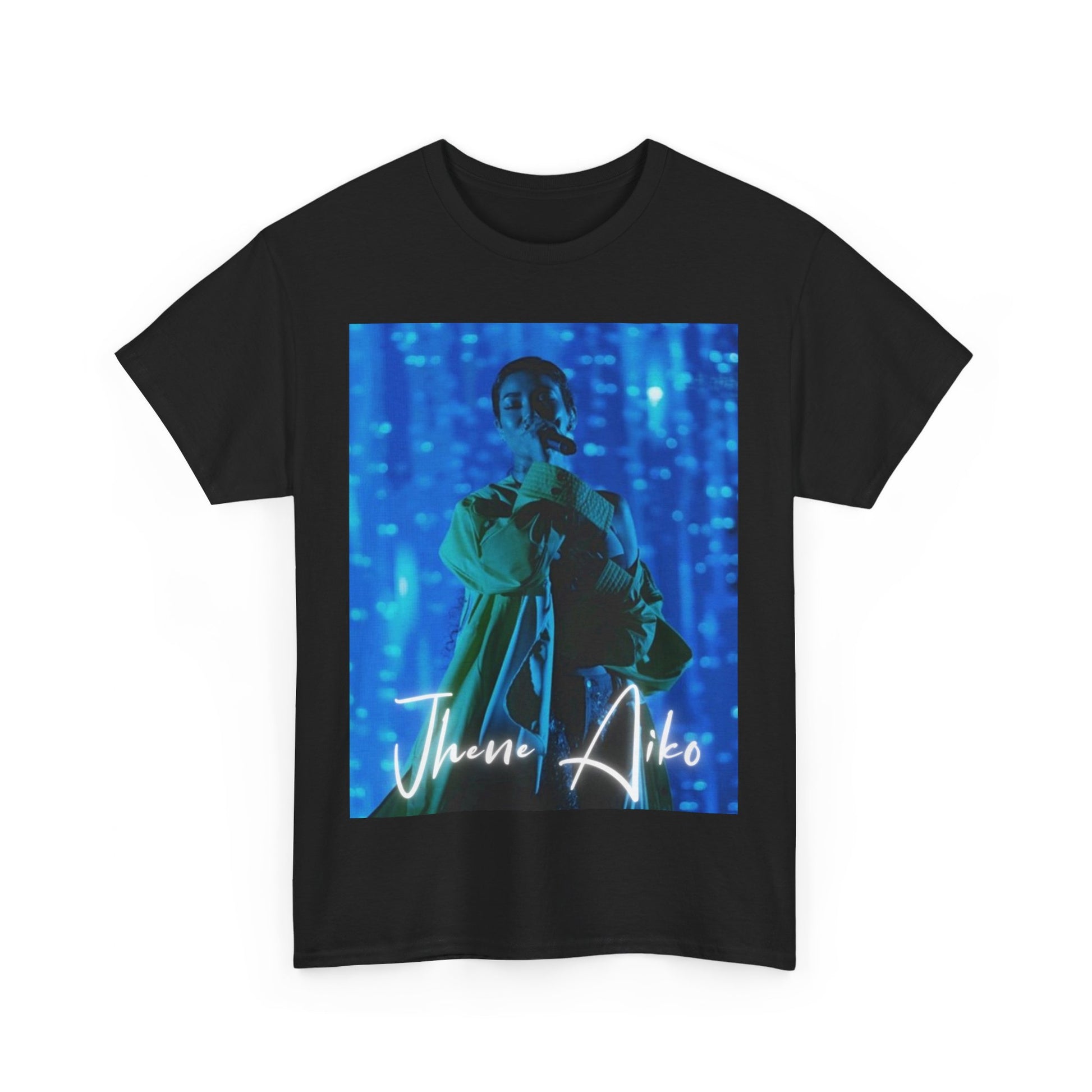 A black graphic t-shirt featuring a modern neo soul graphic of Jhene Aiko.