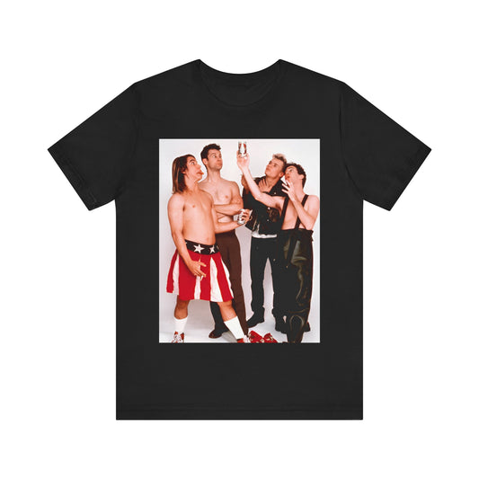 A black graphic t-shirt featuring a graphic related to Red Hot Chili Peppers' 'Californication' album era.