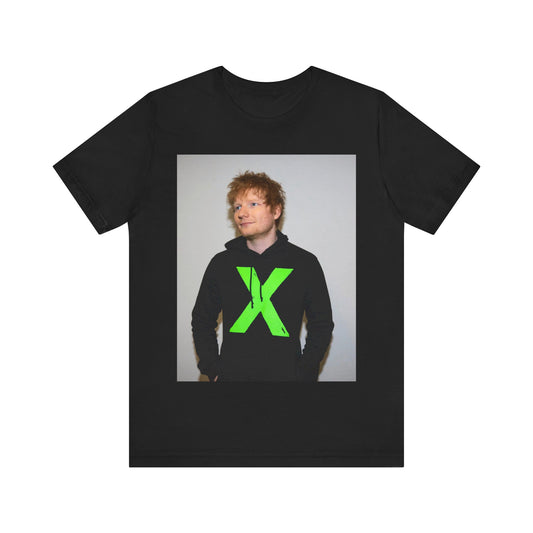 A black graphic t-shirt featuring an aesthetic graphic of Ed Sheeran related to his album 'X'.