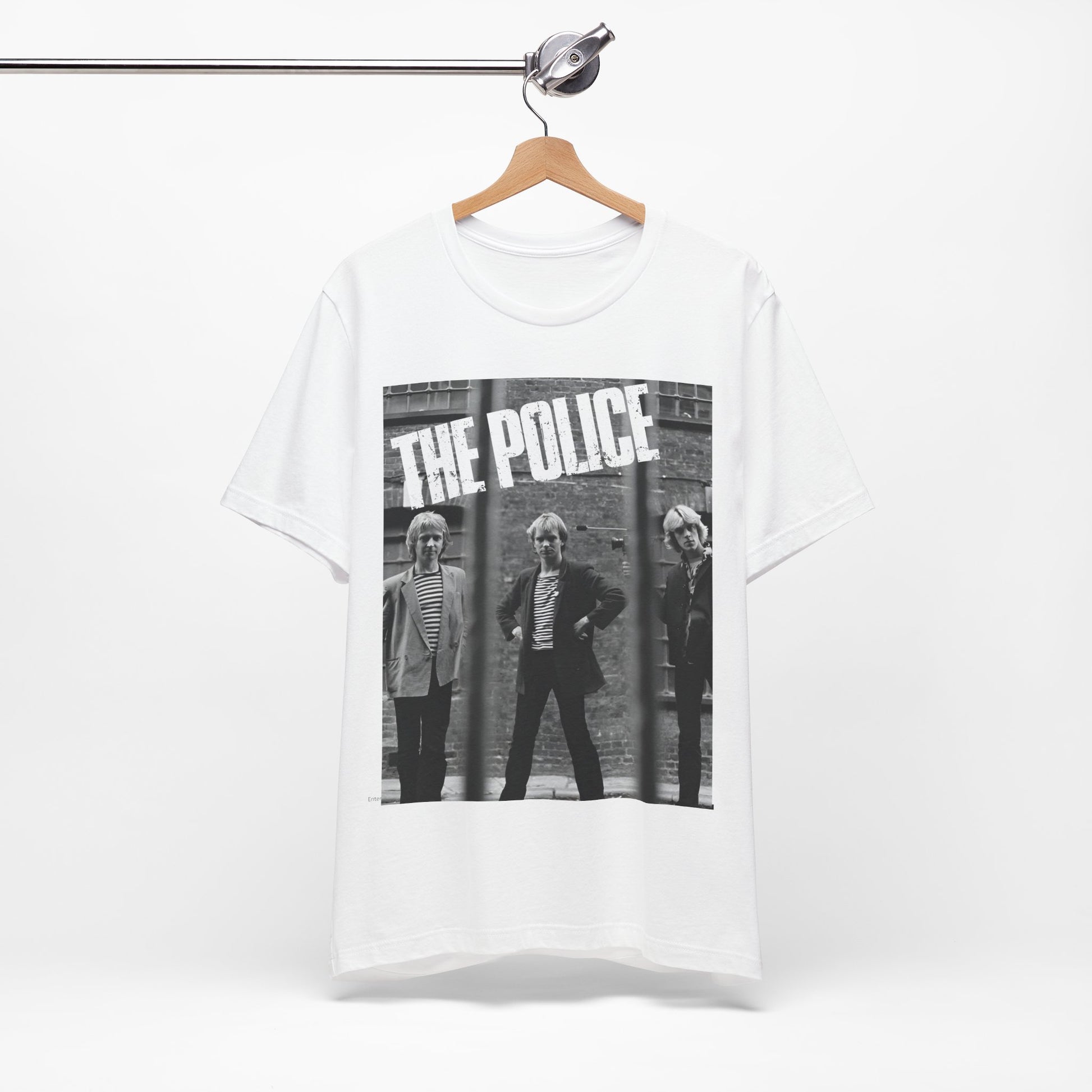 A black graphic t-shirt featuring a vintage new wave icon graphic of The Police.