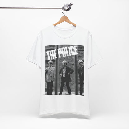 A black graphic t-shirt featuring a vintage new wave icon graphic of The Police.