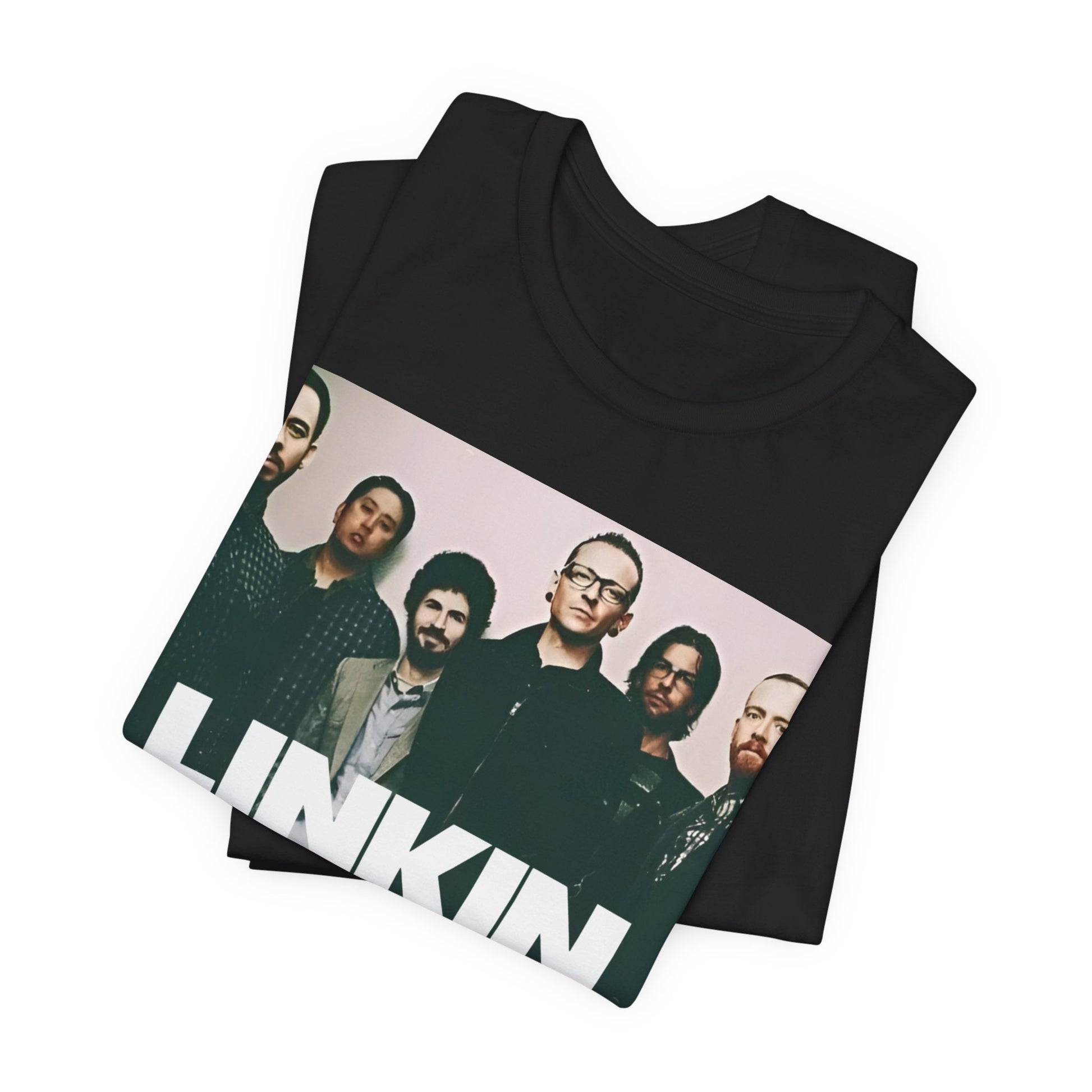 A black graphic t-shirt featuring a graphic related to Linkin Park's 'Numb' song or era.