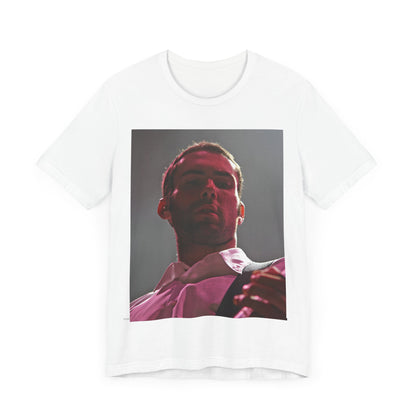 A graphic design inspired by the cover art and color palette of Maroon 5's debut album, "Songs About Jane," on a t-shirt.