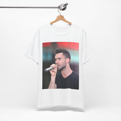 A stylized graphic inspired by the Maroon 5 song "Moves Like Jagger," with funky, retro design elements, on a t-shirt.