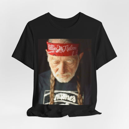 A black graphic t-shirt featuring a Texas music aesthetic graphic of Willie Nelson.