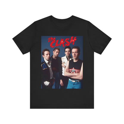 A black graphic t-shirt featuring a vintage graphic related to The Clash's 'Combat Rock' album era.