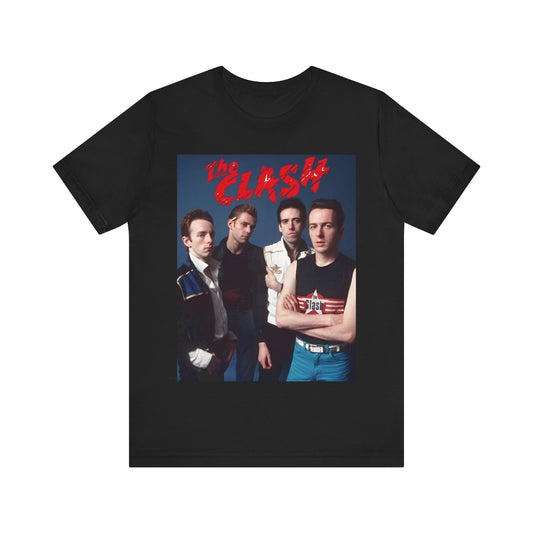 A black graphic t-shirt featuring a vintage graphic related to The Clash's 'Combat Rock' album era.