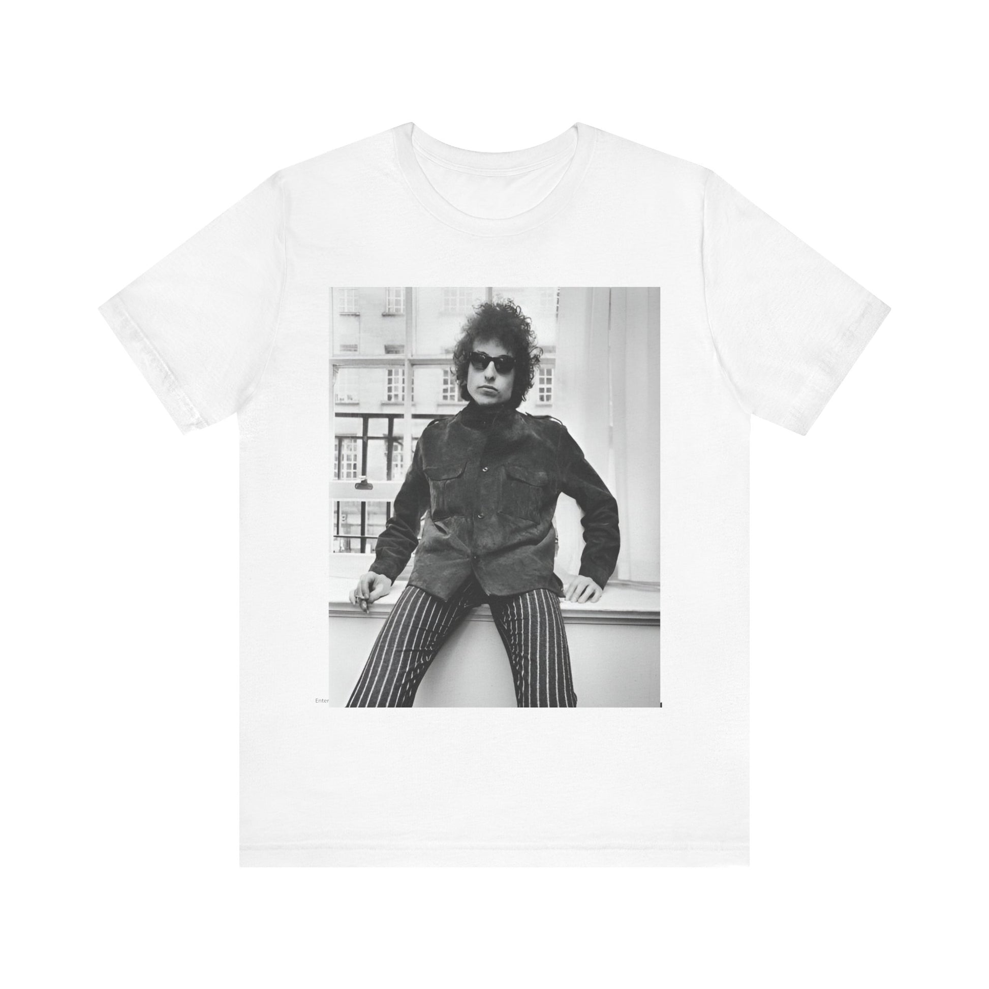 A black graphic t-shirt featuring a graphic related to Bob Dylan's 'Highway 61' era, possibly with album art elements or iconic imagery.