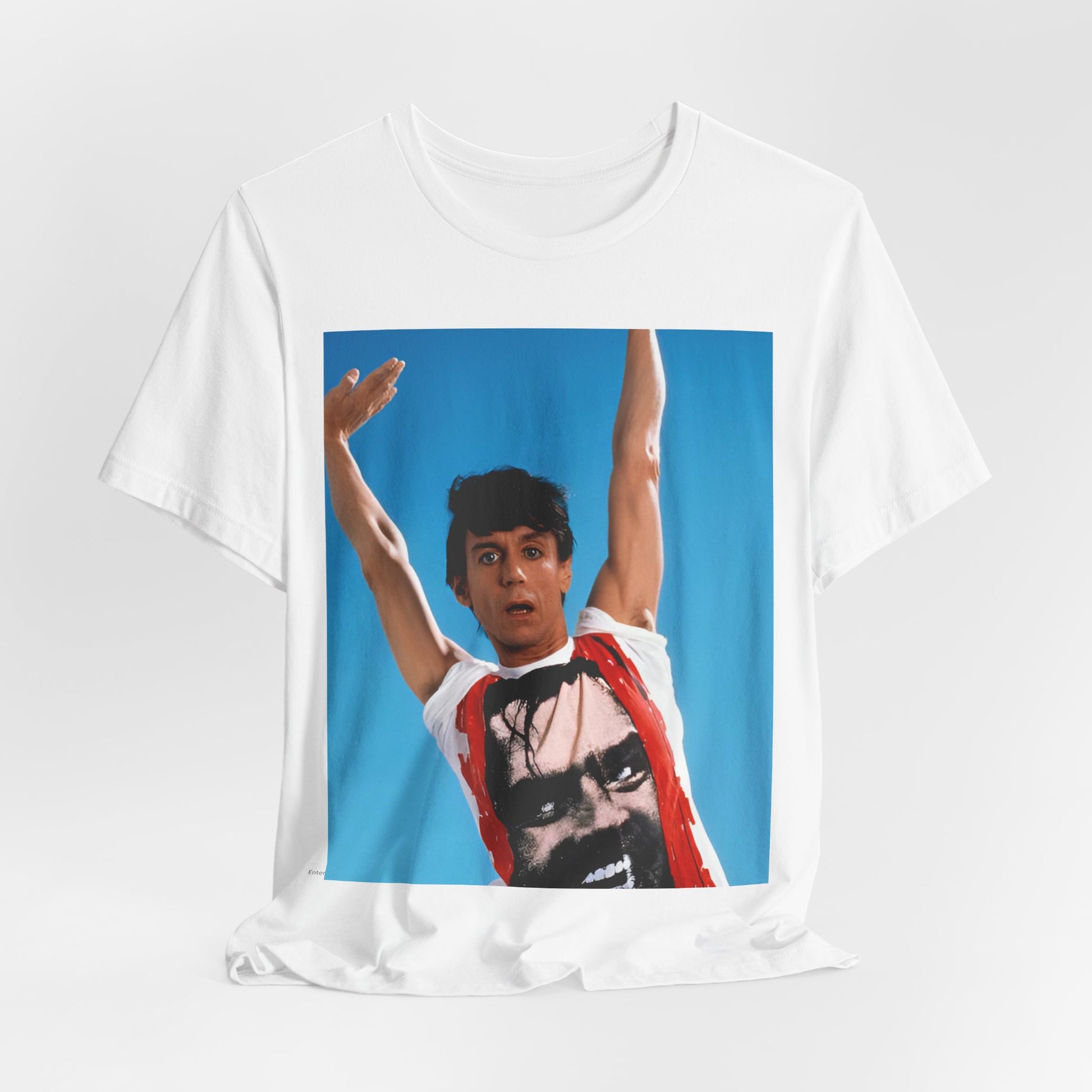 A black graphic t-shirt featuring a 70s graphic of Iggy Pop with a 'Raw Power' aesthetic.