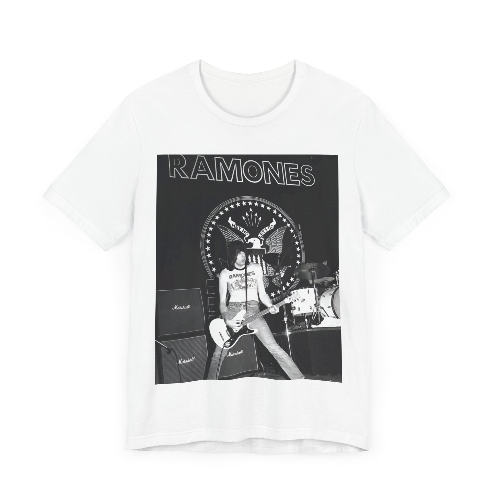 A black graphic t-shirt featuring a graphic of the Ramones with a cool NYC punk scene aesthetic.