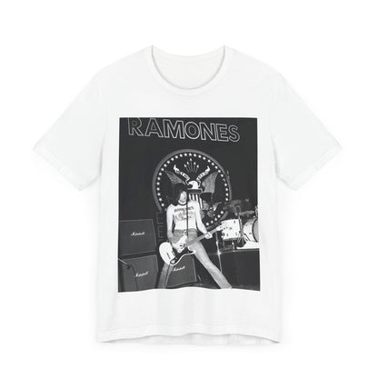 A black graphic t-shirt featuring a graphic of the Ramones with a cool NYC punk scene aesthetic.