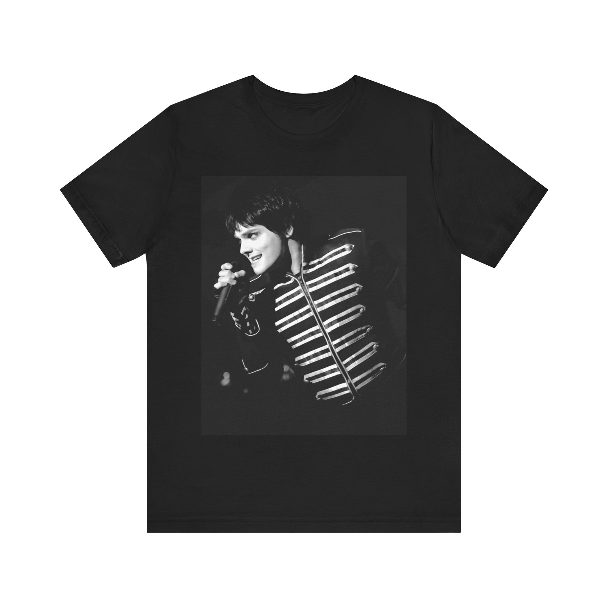 A black graphic t-shirt featuring a graphic related to My Chemical Romance's 'Black Parade' live performances.