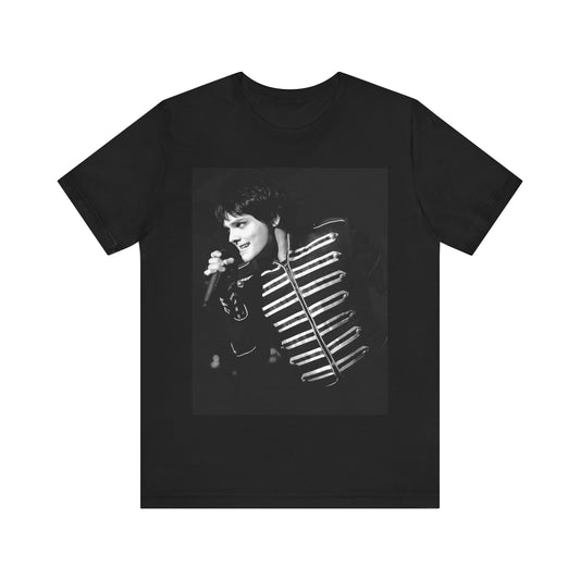 A black graphic t-shirt featuring a graphic related to My Chemical Romance's 'Black Parade' live performances.
