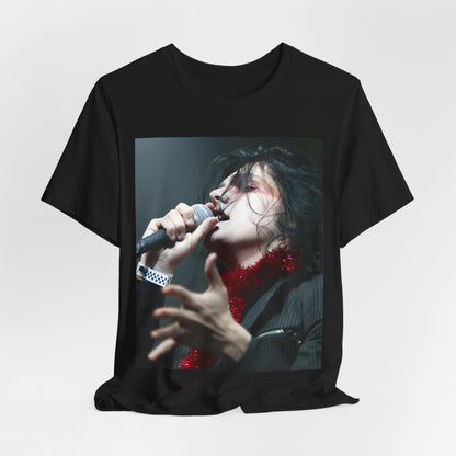 A black graphic t-shirt featuring an emo graphic of Gerard Way from My Chemical Romance.