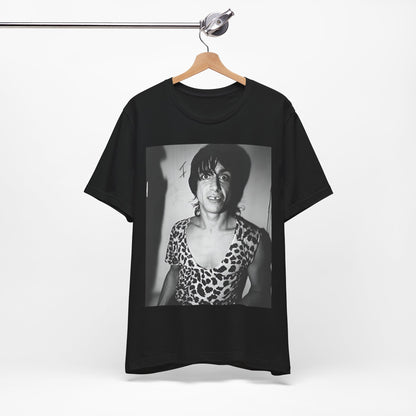 A black graphic t-shirt featuring a graphic of Iggy Pop and The Stooges in a punk style.