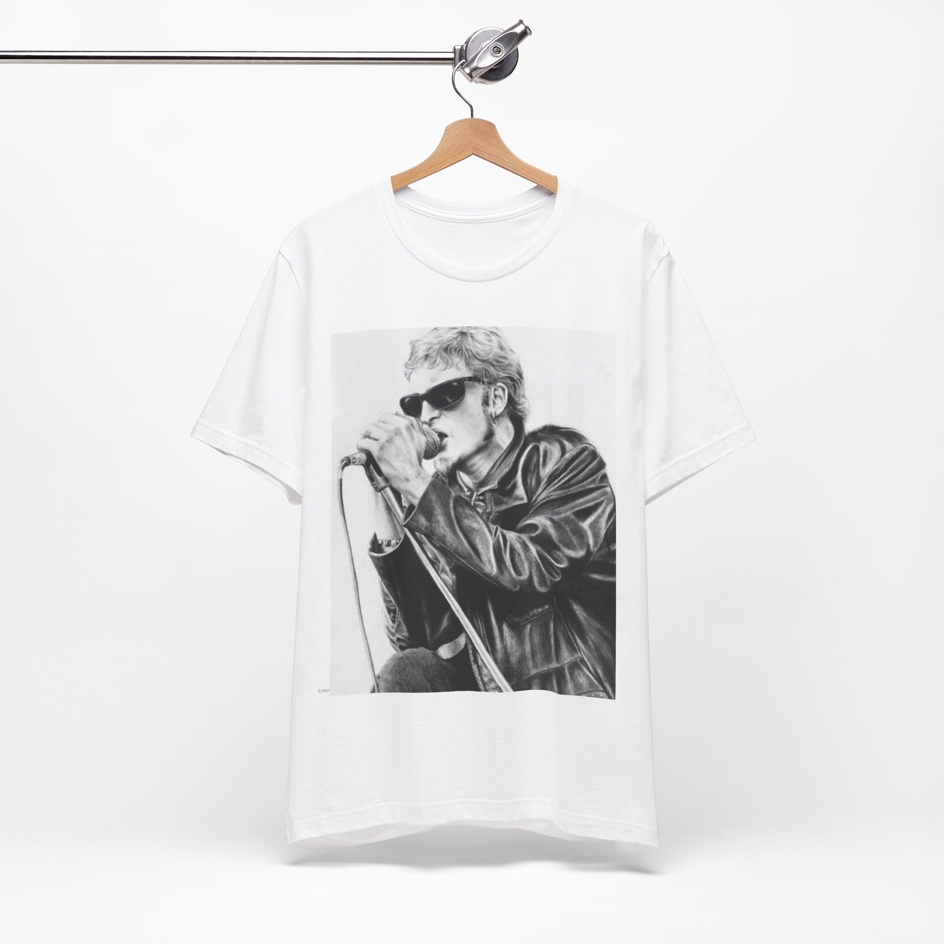 A black graphic t-shirt featuring a photo of Layne Staley from Alice In Chains performing live in concert, showing his intense stage presence.
