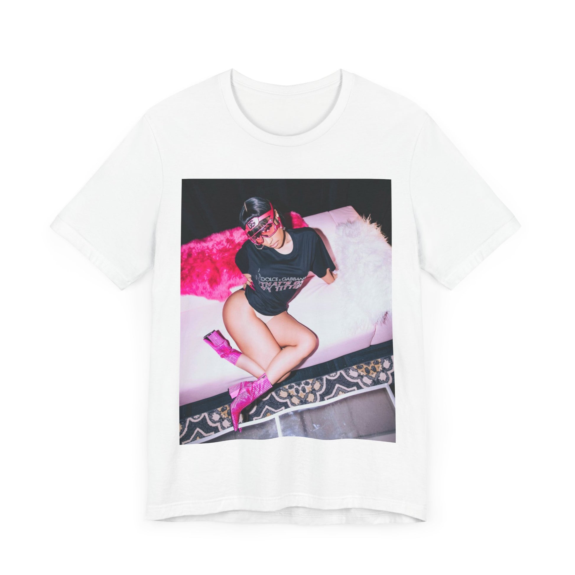 A black graphic t-shirt featuring a classic lifestyle graphic of Nicki Minaj.