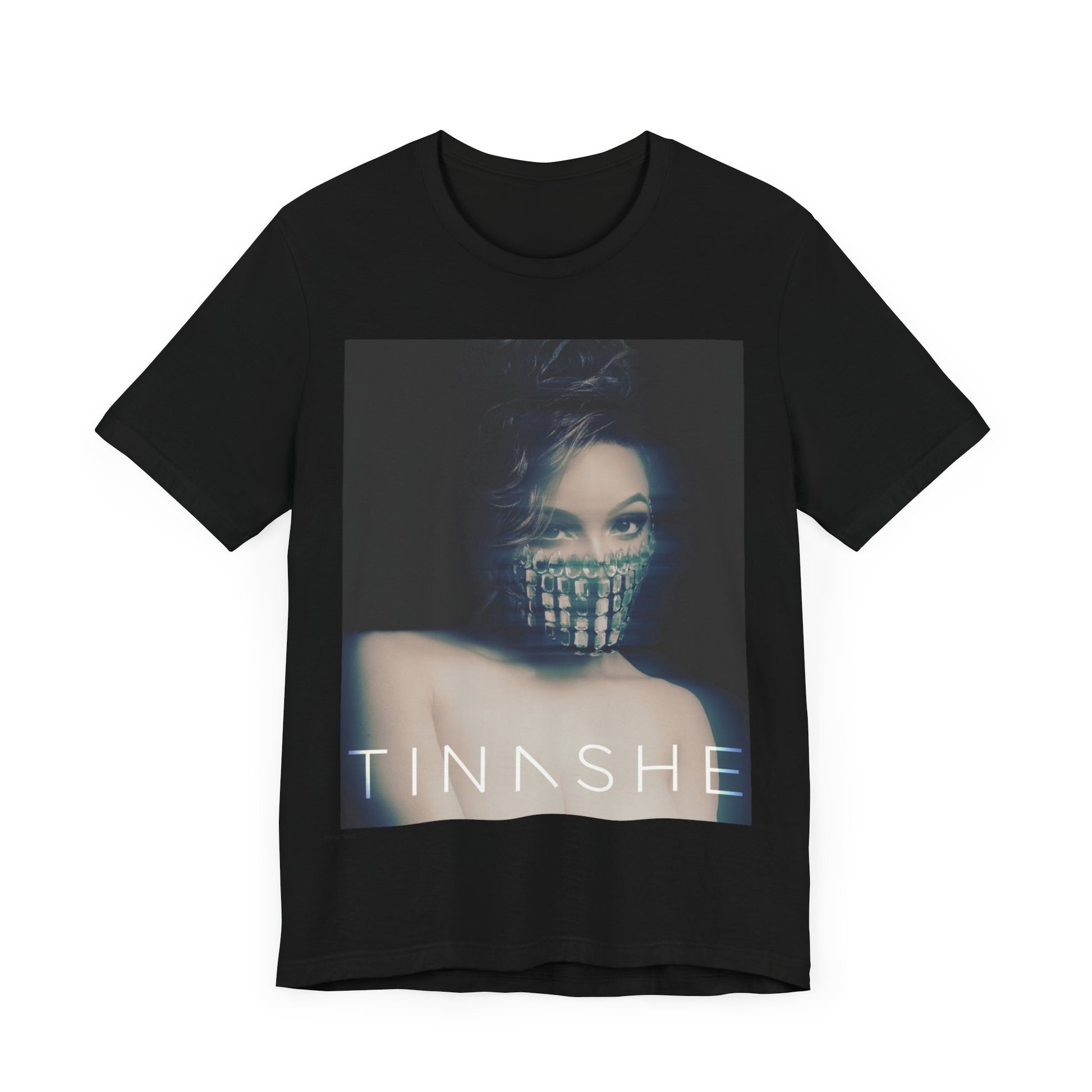 A black graphic t-shirt featuring the album cover art for Tinashe's 'Aquarius'.