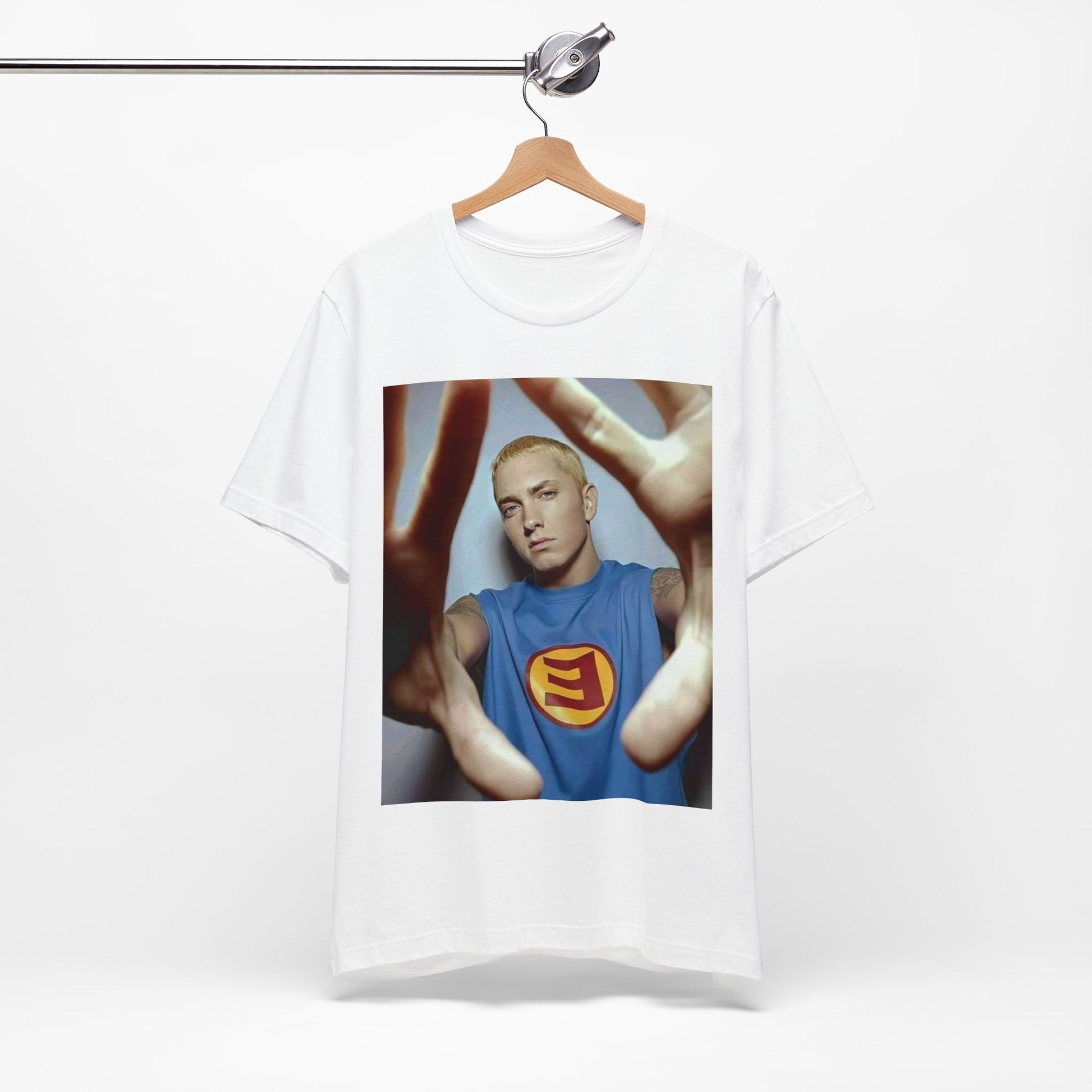 A black graphic t-shirt featuring a graphic related to Eminem's 'The Slim Shady LP' album.