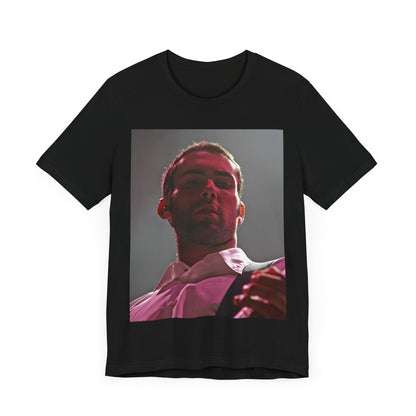 A graphic design inspired by the cover art and color palette of Maroon 5's debut album, "Songs About Jane," on a t-shirt.