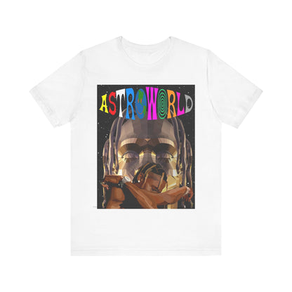 A black graphic t-shirt featuring a graphic related to Travis Scott's Astroworld album era.