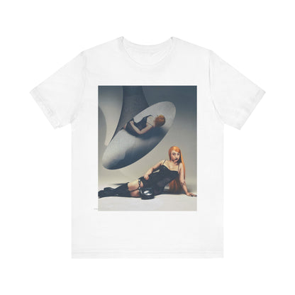 A black graphic t-shirt featuring a laid-back graphic of Ice Spice as a viral rap star.