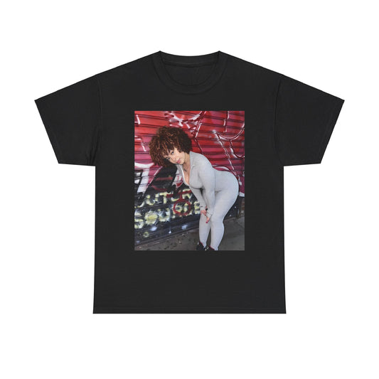 A black graphic t-shirt featuring a graphic of Ice Spice with text like 'No Flop Era'.