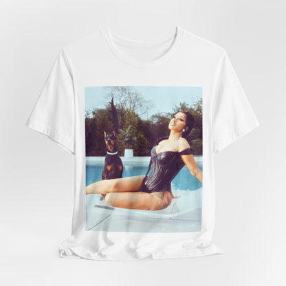 A black graphic t-shirt featuring a graphic related to Cardi B's 'I Like It' song, with bold pop culture elements.