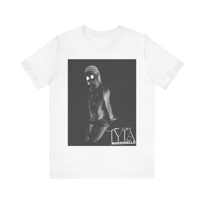 A black graphic t-shirt featuring a vintage amapiano icon graphic of Tyla.