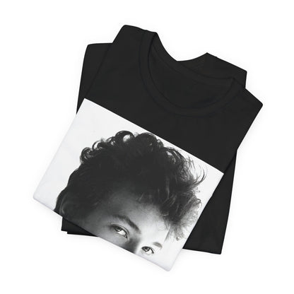 A black graphic t-shirt featuring a graphic related to Bob Dylan's 'Like a Rolling Stone' song or era.