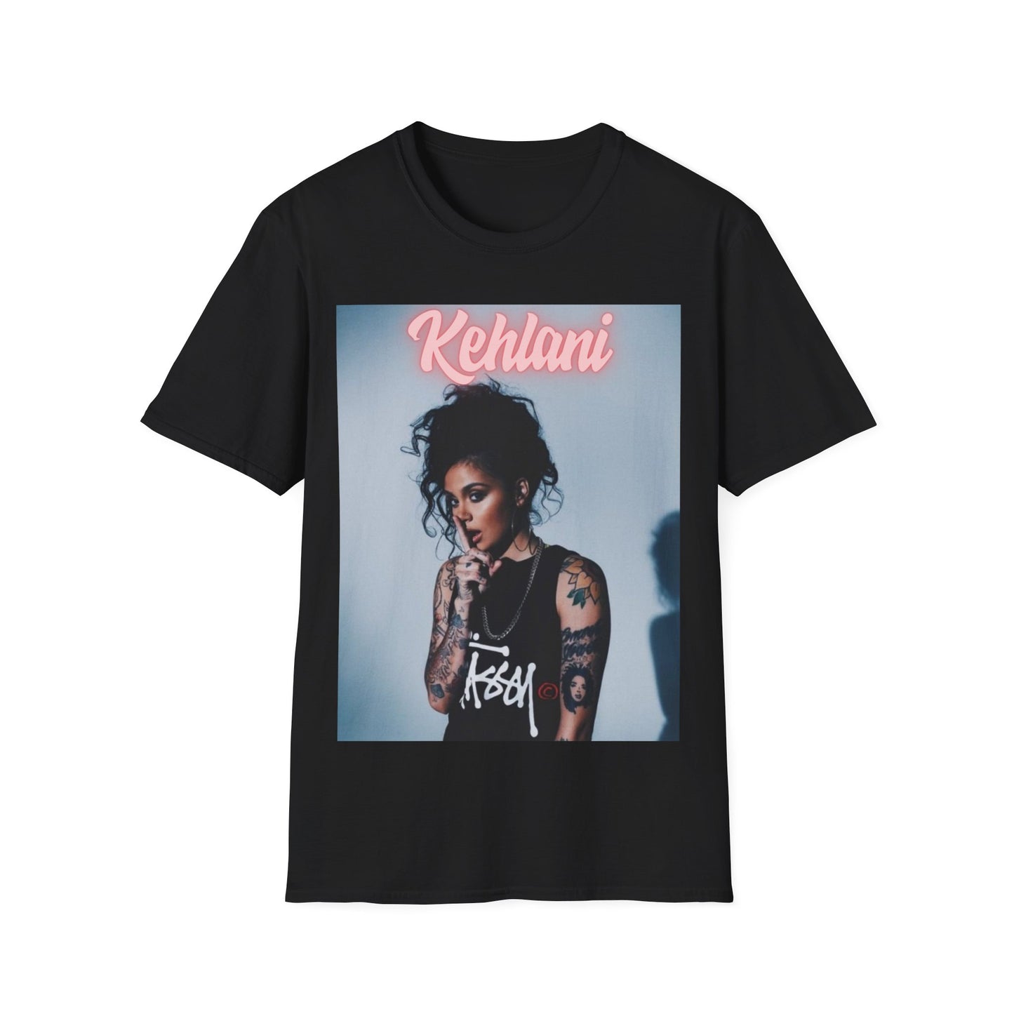 A black graphic t-shirt featuring a vintage R&B soul graphic of Kehlani.