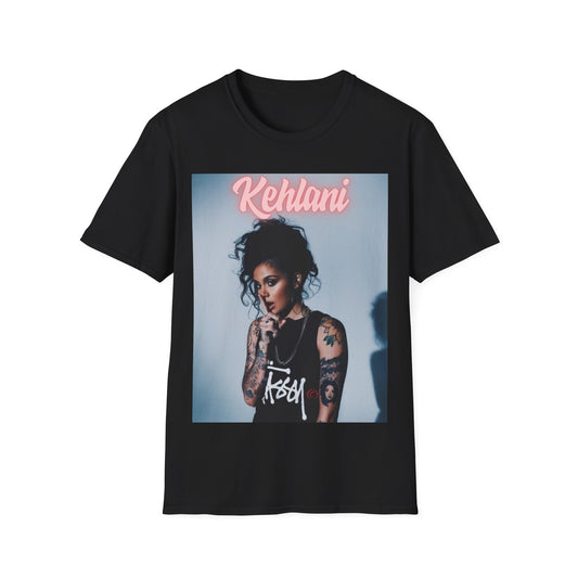 A black graphic t-shirt featuring a vintage R&B soul graphic of Kehlani.